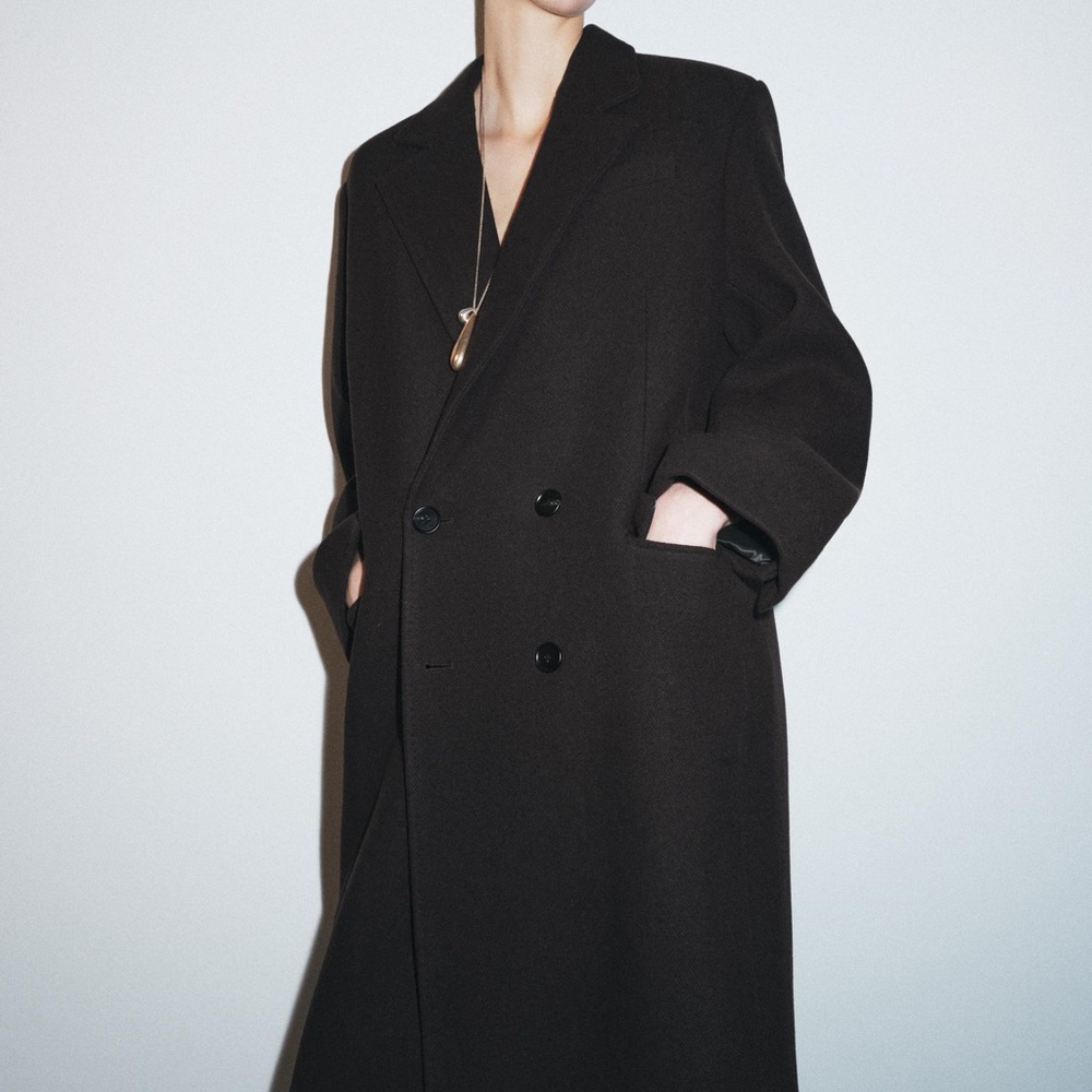 Zara oversized double breasted wool coat in brown - Large